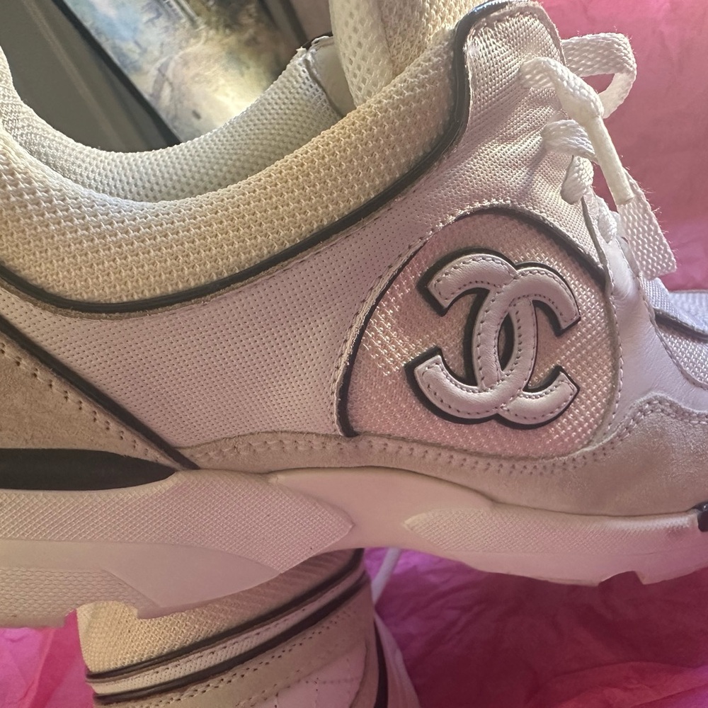 CHANEL ivory/cream and black sneakers . Size 40 . WORN - Picture 8 of 11